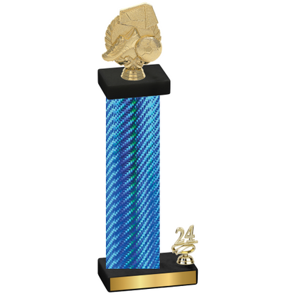Accented Single Blue Carbon Fiber Year Soccer Trophy