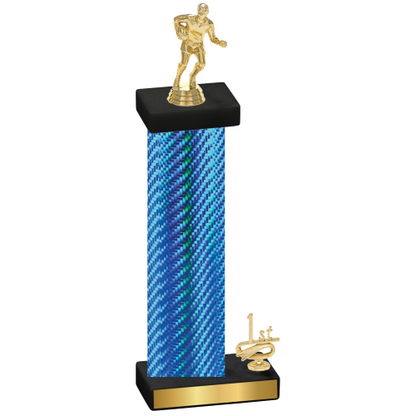 Accented Single Blue Carbon Fiber First Place Rugby Trophy