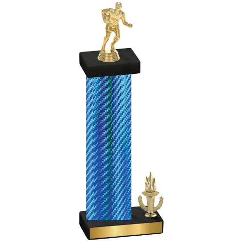 Accented Single Blue Carbon Fiber Victory Rugby Trophy