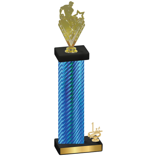 Accented Single Blue Carbon Fiber First Place Rugby Trophy