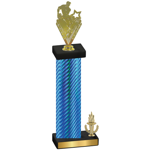 Accented Single Blue Carbon Fiber Victory Rugby Trophy