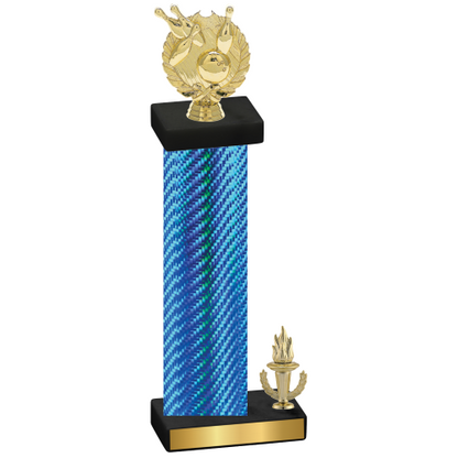 Accented Single Blue Carbon Fiber Victory Bowling Trophy