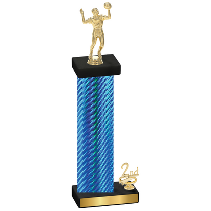 Accented Single Blue Carbon Fiber Second Place Volleyball Trophy