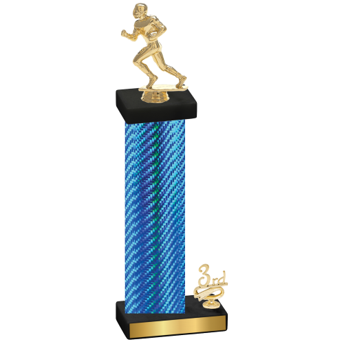 Accented Single Blue Carbon Fiber Third Place Football Trophy