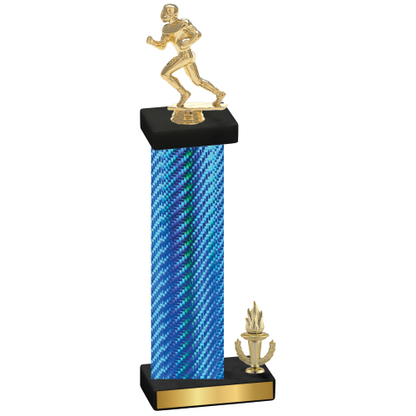 Accented Single Blue Carbon Fiber Victory Football Trophy