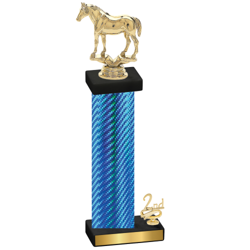 Accented Single Blue Carbon Fiber Second Place Horses Trophy