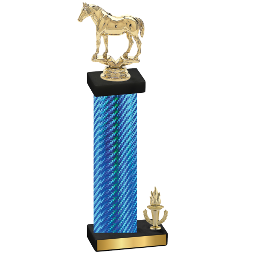 Accented Single Blue Carbon Fiber Victory Horses Trophy