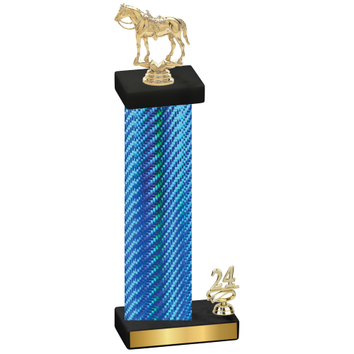 Accented Single Blue Carbon Fiber Year Horses Trophy