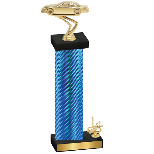 Accented Single Blue Carbon Fiber First Place Cars Trophy