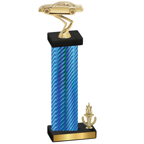 Accented Single Blue Carbon Fiber Victory Cars Trophy