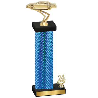 Accented Single Blue Carbon Fiber Year Cars Trophy