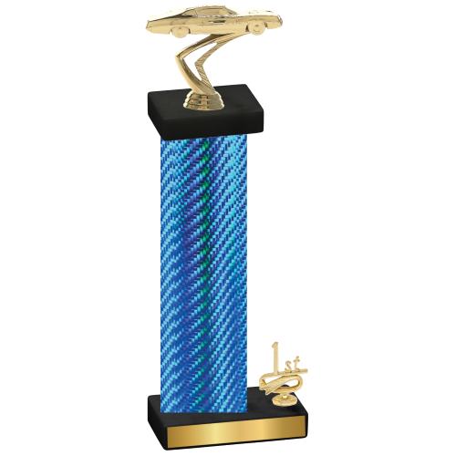 Accented Single Blue Carbon Fiber First Place Cars Trophy