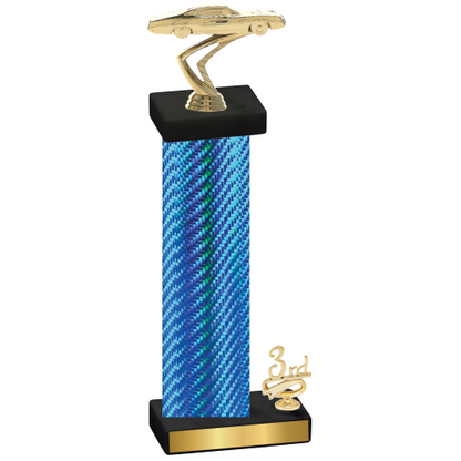 Accented Single Blue Carbon Fiber Third Place Cars Trophy