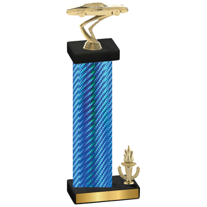 Accented Single Blue Carbon Fiber Victory Cars Trophy