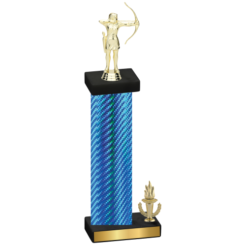 Accented Single Blue Carbon Fiber Victory Archery Trophy