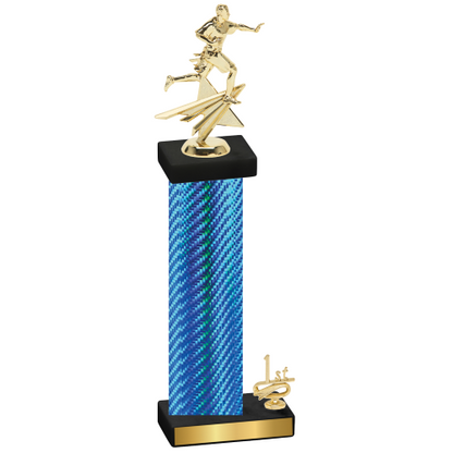 Accented Single Blue Carbon Fiber First Place Flag Football Trophy