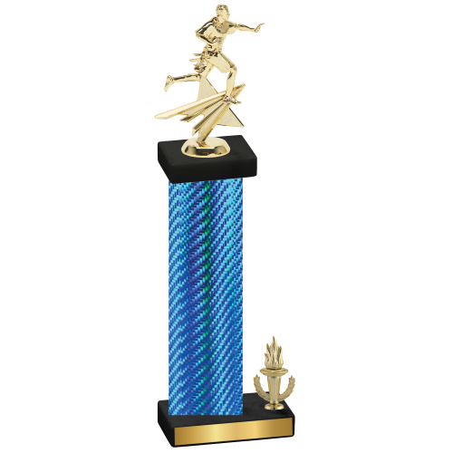 Accented Single Blue Carbon Fiber Victory Flag Football Trophy