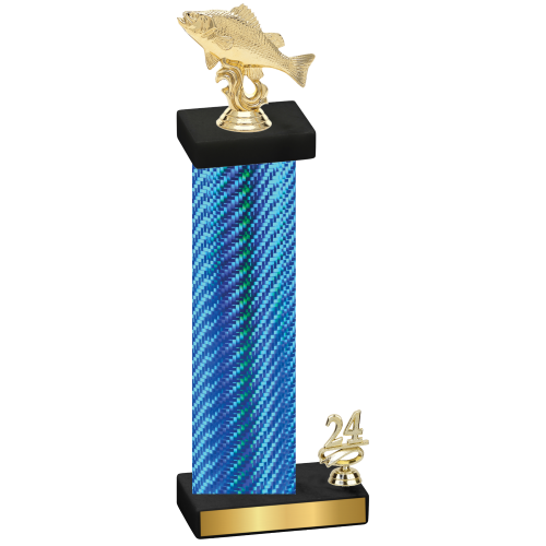 Accented Single Blue Carbon Fiber Year Fishing Trophy
