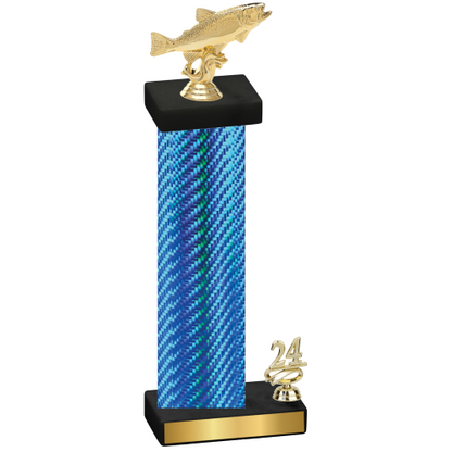 Accented Single Blue Carbon Fiber Year Fishing Trophy