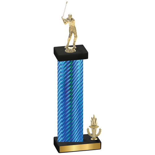 Accented Single Blue Carbon Fiber Victory Golf Trophy