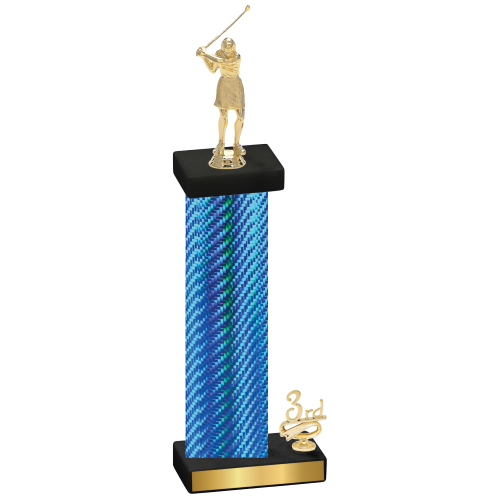 Accented Single Blue Carbon Fiber Third Place Golf Trophy