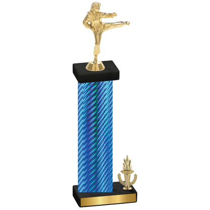 Accented Single Blue Carbon Fiber Victory Karate Trophy