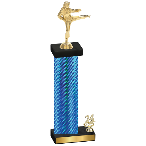 Accented Single Blue Carbon Fiber Year Karate Trophy
