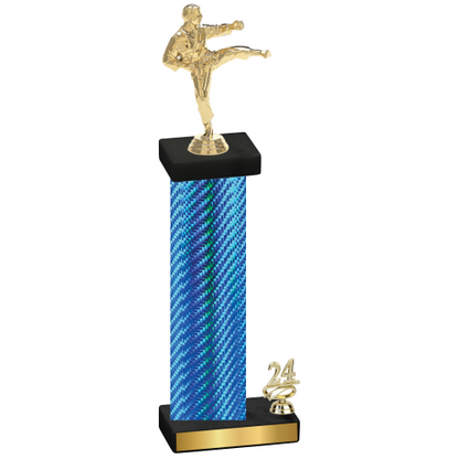 Accented Single Blue Carbon Fiber Year Karate Trophy