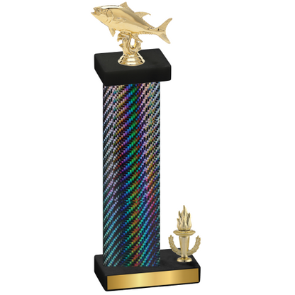 Accented Single Black Carbon Fiber Victory Fishing Trophy