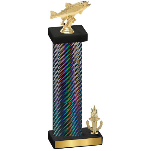 Accented Single Black Carbon Fiber Victory Fishing Trophy