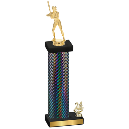 Accented Single Black Carbon Fiber Year Softball Trophy