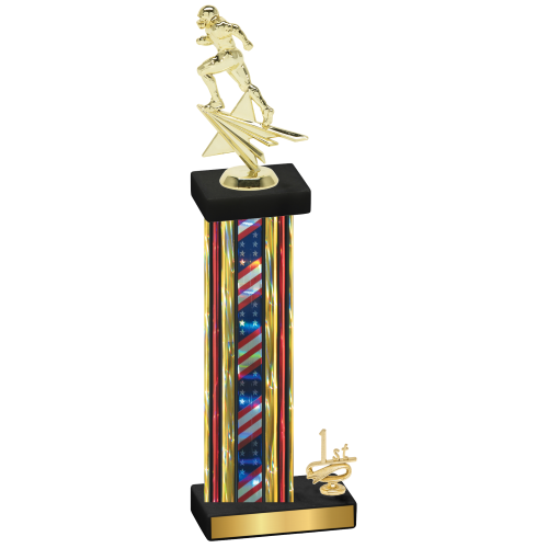 Accented Single Flag USA First Place Football Trophy