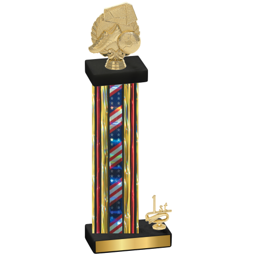 Accented Single Flag USA First Place Soccer Trophy