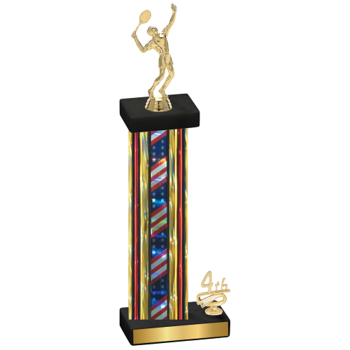 Accented Single Flag USA Fourth Place Tennis Trophy