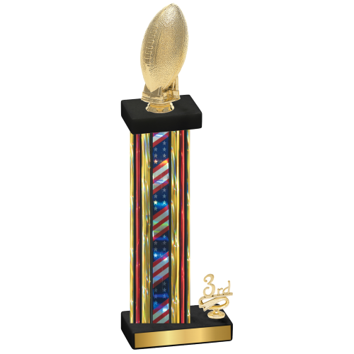 Accented Single Flag USA Third Place Football Trophy