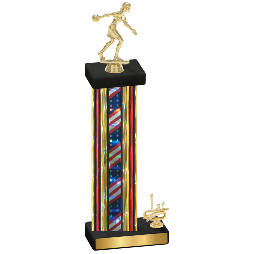 Accented Single Flag USA First Place Bowling Trophy