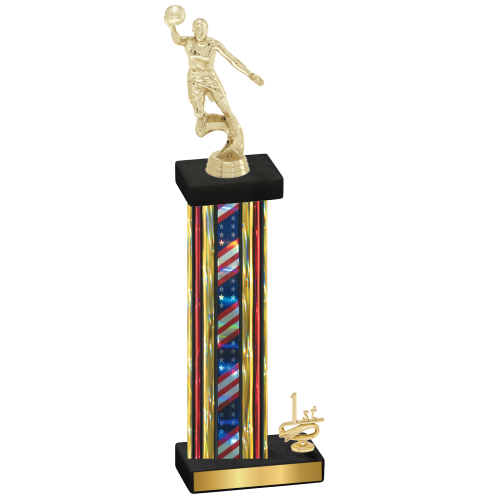 Accented Single Flag USA First Place Basketball Trophy