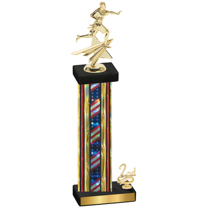 Accented Single Flag USA Second Place Flag Football Trophy
