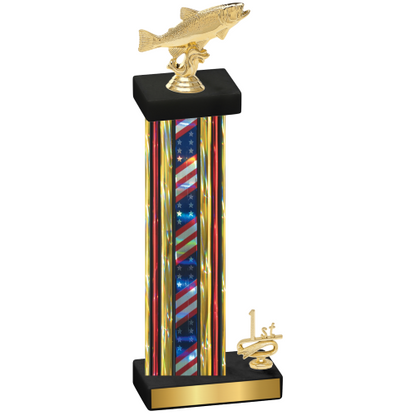 Accented Single Flag USA First Place Fishing Trophy