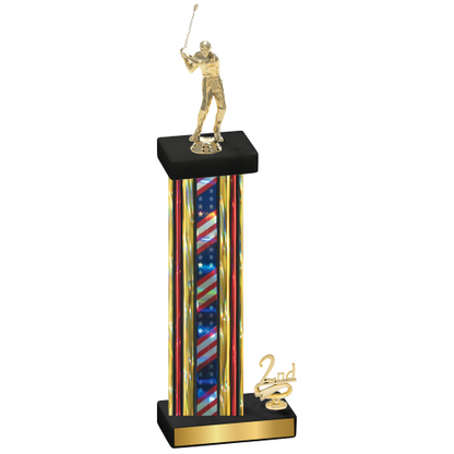 Accented Single Flag USA Second Place Golf Trophy