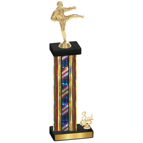 Accented Single Flag USA Third Place Karate Trophy