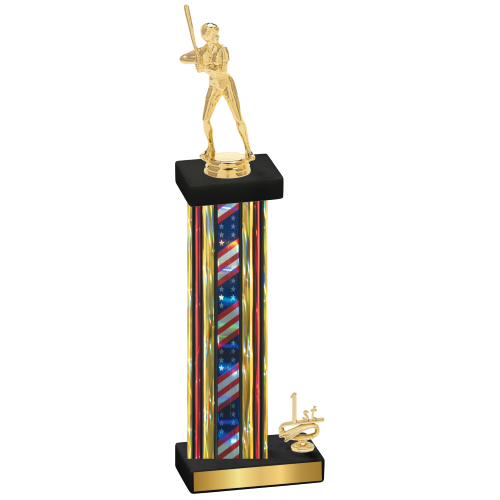 Accented Single Flag USA First Place Softball Trophy