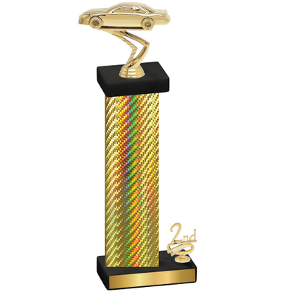 Accented Single Gold Carbon Fiber Second Place Cars Trophy