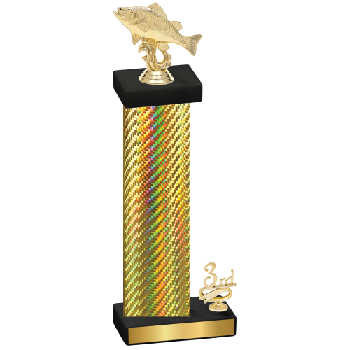 Accented Single Gold Carbon Fiber Third Place Fishing Trophy