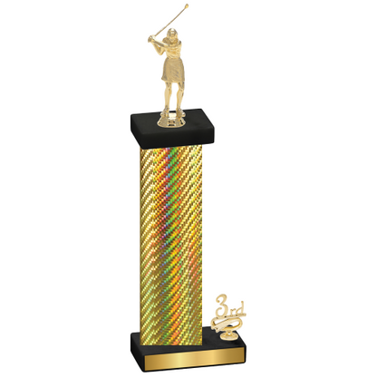 Accented Single Gold Carbon Fiber Third Place Golf Trophy