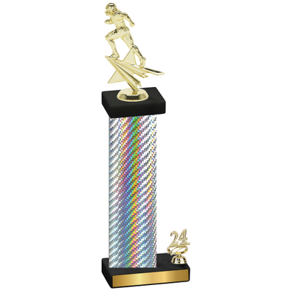 Accented Single Silver Carbon Fiber Year Football Trophy