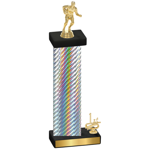 Accented Single Silver Carbon Fiber First Place Rugby Trophy