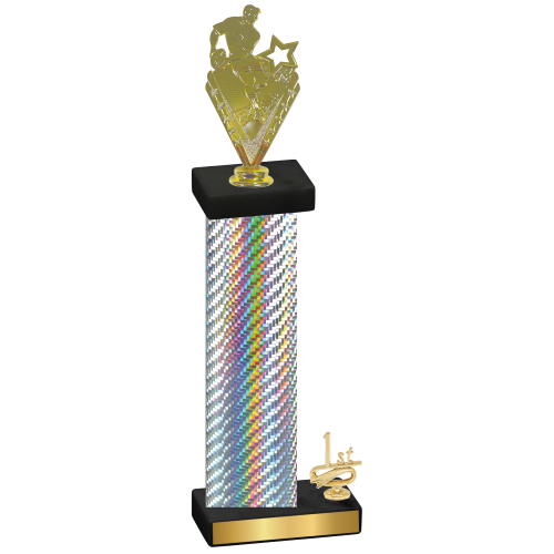 Accented Single Silver Carbon Fiber First Place Rugby Trophy