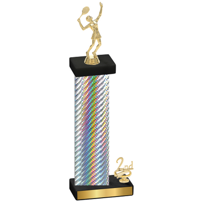 Accented Single Silver Carbon Fiber Second Place Tennis Trophy