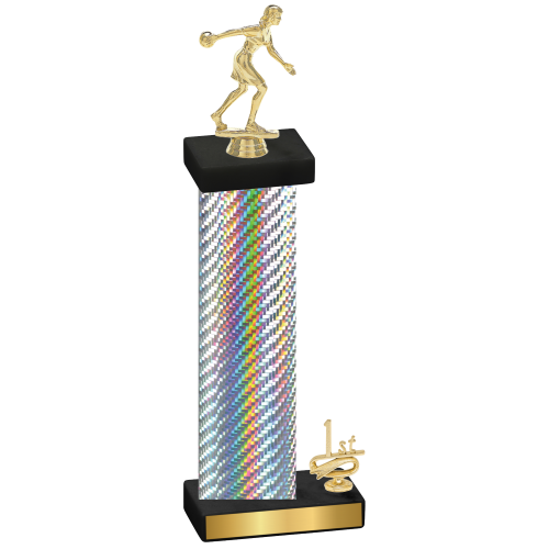 Accented Single Silver Carbon Fiber First Place Bowling Trophy